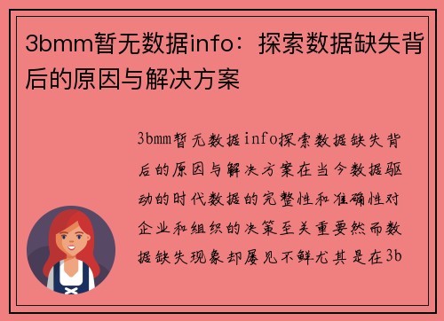 3bmm暂无数据info：探索数据缺失背后的原因与解决方案